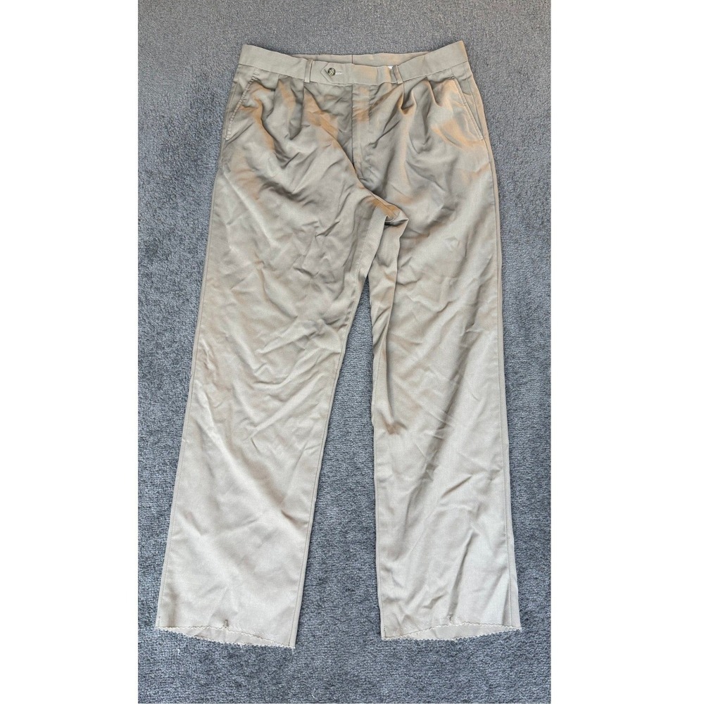 Cordovan & Grey Ltd Men Khaki Pleated Straight Leg Trousers SZ 37 Tan High‎ Rise